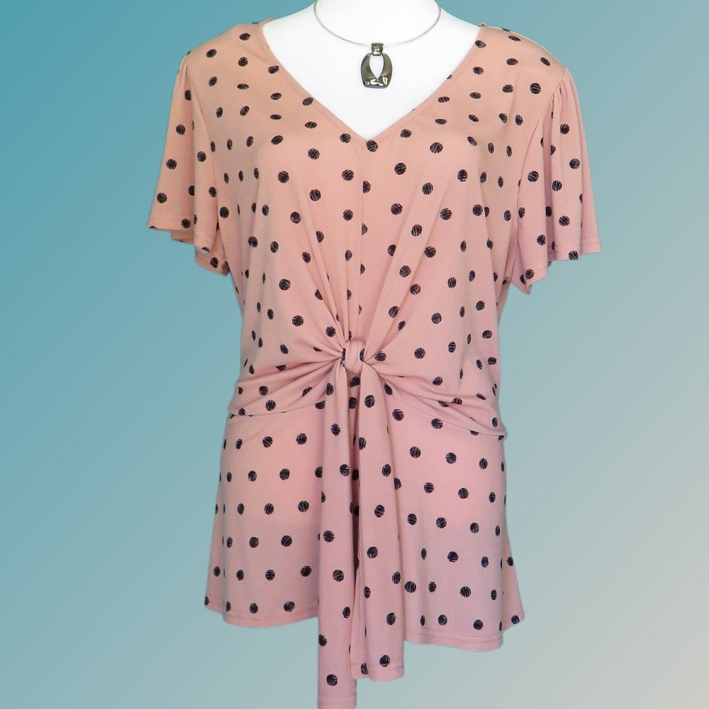 Pink Peach and Black Top Polka Dot Summer Blouse....126